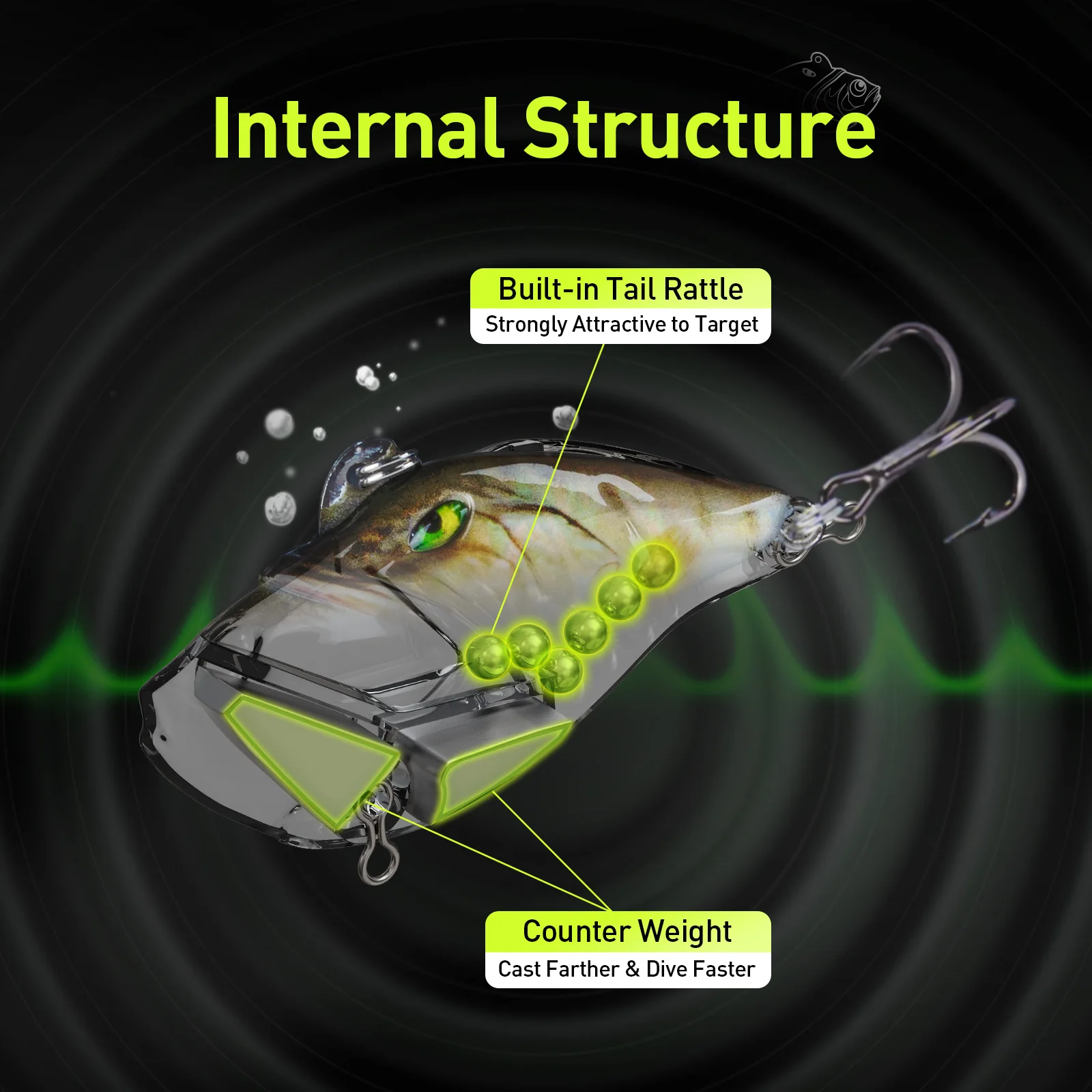 HANDING 3 unids/pack M1 VIB Señuelos de pesca Crankbait sin labios cebo duro Mustad anzuelos triples para lubina Pike aparejos de pesca señuelos cebo - imagen 5
