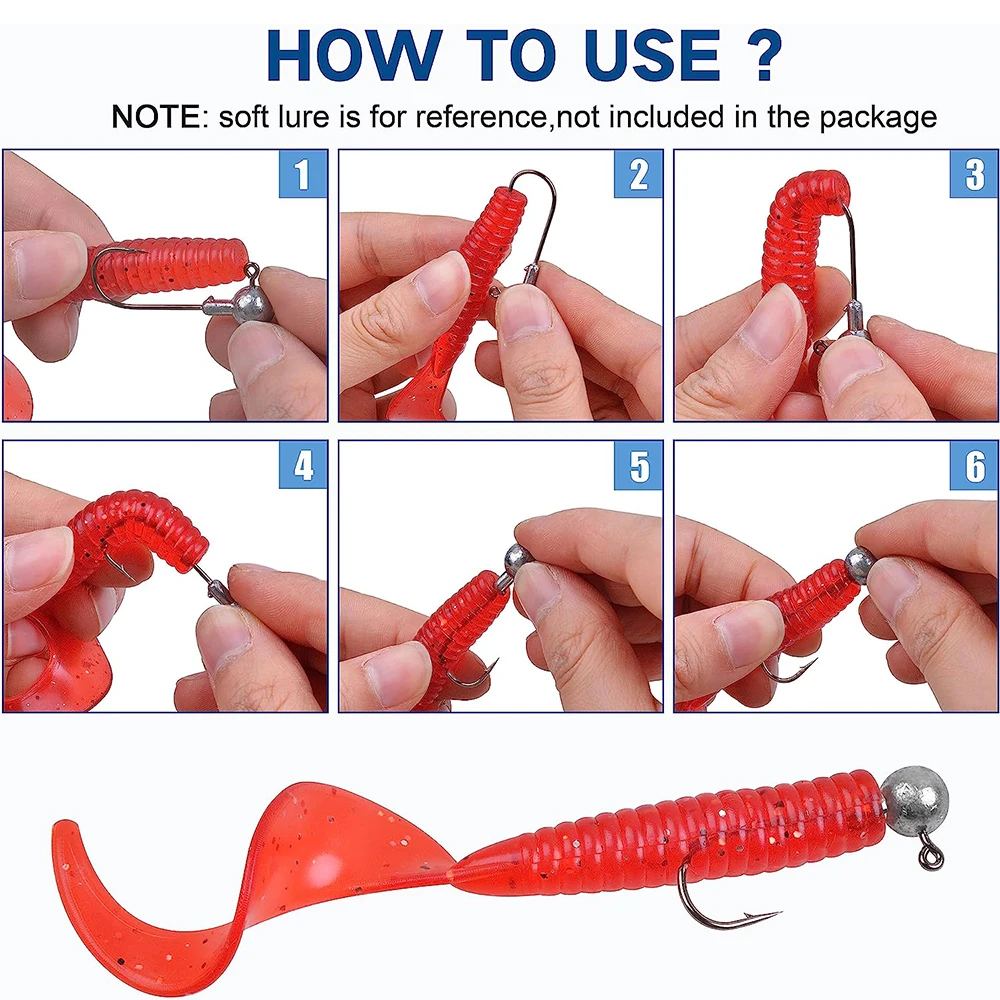 Kit de anzuelos de cabeza de plantilla de manivela, gancho de púas afilado para gusanos blandos, cebo para lubina, trucha, agua dulce y salada, 20 piezas/50 Uds. - imagen 4