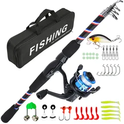 Combo caña telescópica carbono y carrete para pesca