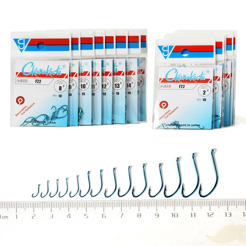 30 unids/lote F22 azul CKAKASTU plantilla de tiburón trucha hoz de acero inoxidable anzuelos de pesca bagre de agua salada Japón - imagen 2