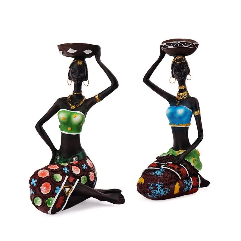 Candelabros africanos para mujer, decoración de 8,5 pulgadas para mesa, escritorio, candelabro decorativo para comedor, esculturas, candelabro de resina Vintage - imagen 2