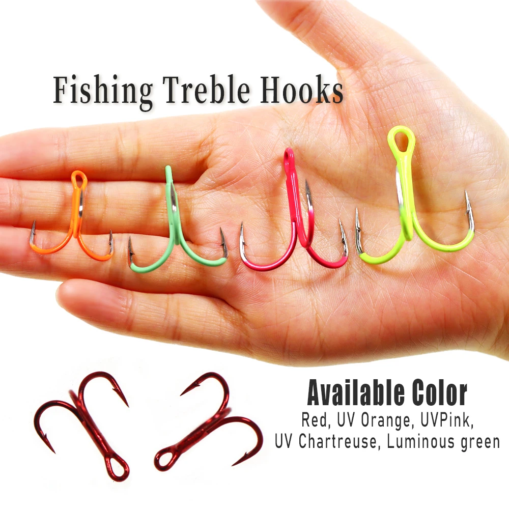 Wifreo, 10 Uds., anzuelos triples de pesca verdes luminosos, anzuelos de pesca de mar Triple afilados con púas, señuelos duros, anzuelo de cebo, aparejos de pesca - imagen 3