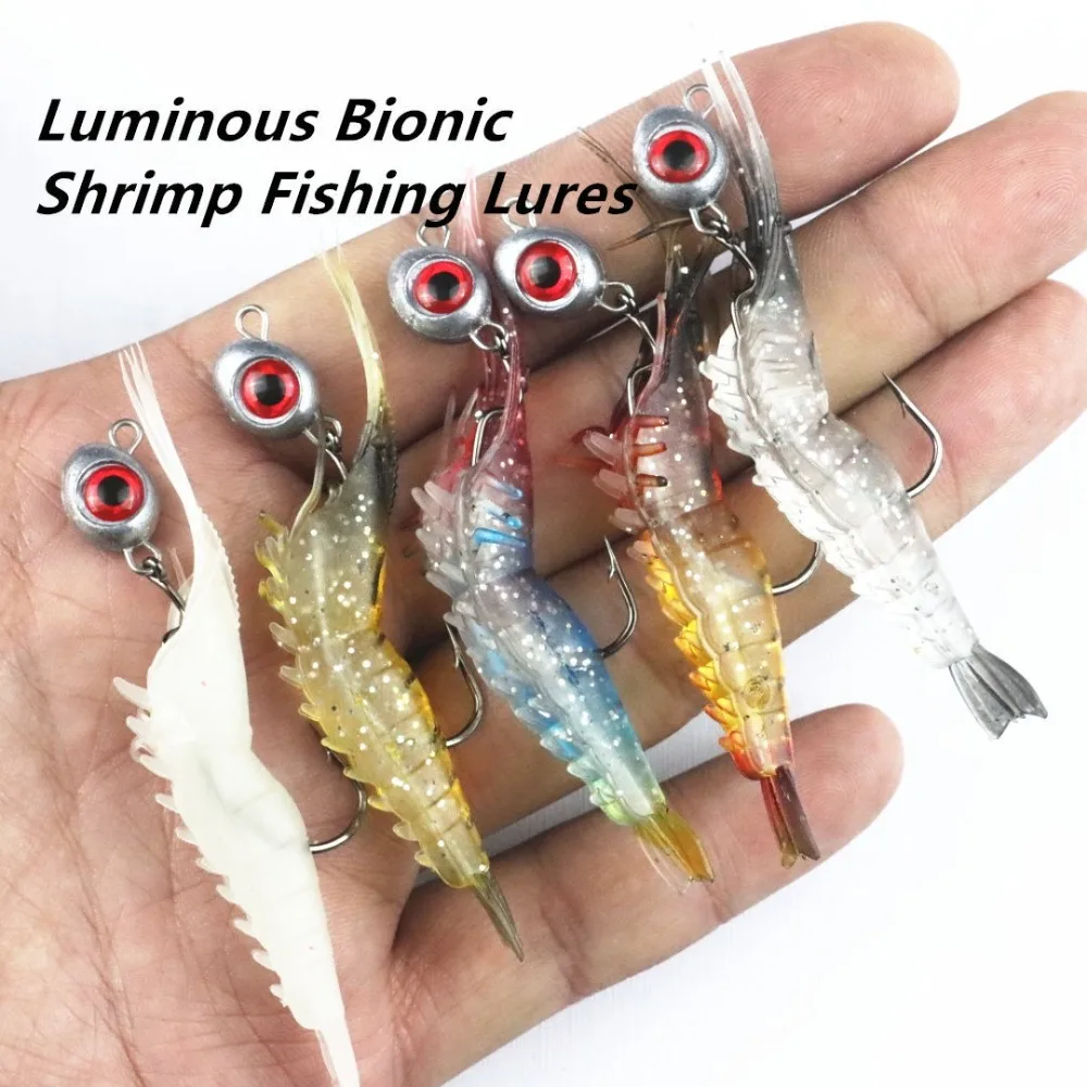 2025 5g 10g señuelo de gambas suaves 5,6 cm 3g 3D ojos grandes camarones cebo falso biomimético gancho luminoso gusano silicona - imagen 3