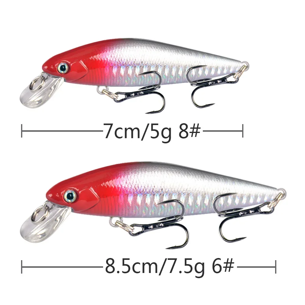 Señuelo de Pesca de calidad, 1 piezas, 5g/7,5g, señuelo de pececillo, ojos 3D, cebo duro de plástico, plantilla Artificial, Wobblers, Crankbait - imagen 4