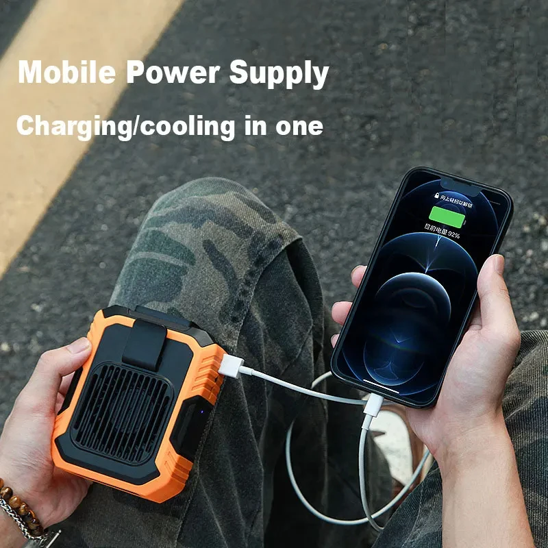 Ventilador de cintura silencioso portátil, ventilador de cuello con carga USB, Clip para deportes de pesca al aire libre, móvil tres en uno, energía móvil, luz de emergencia - imagen 3