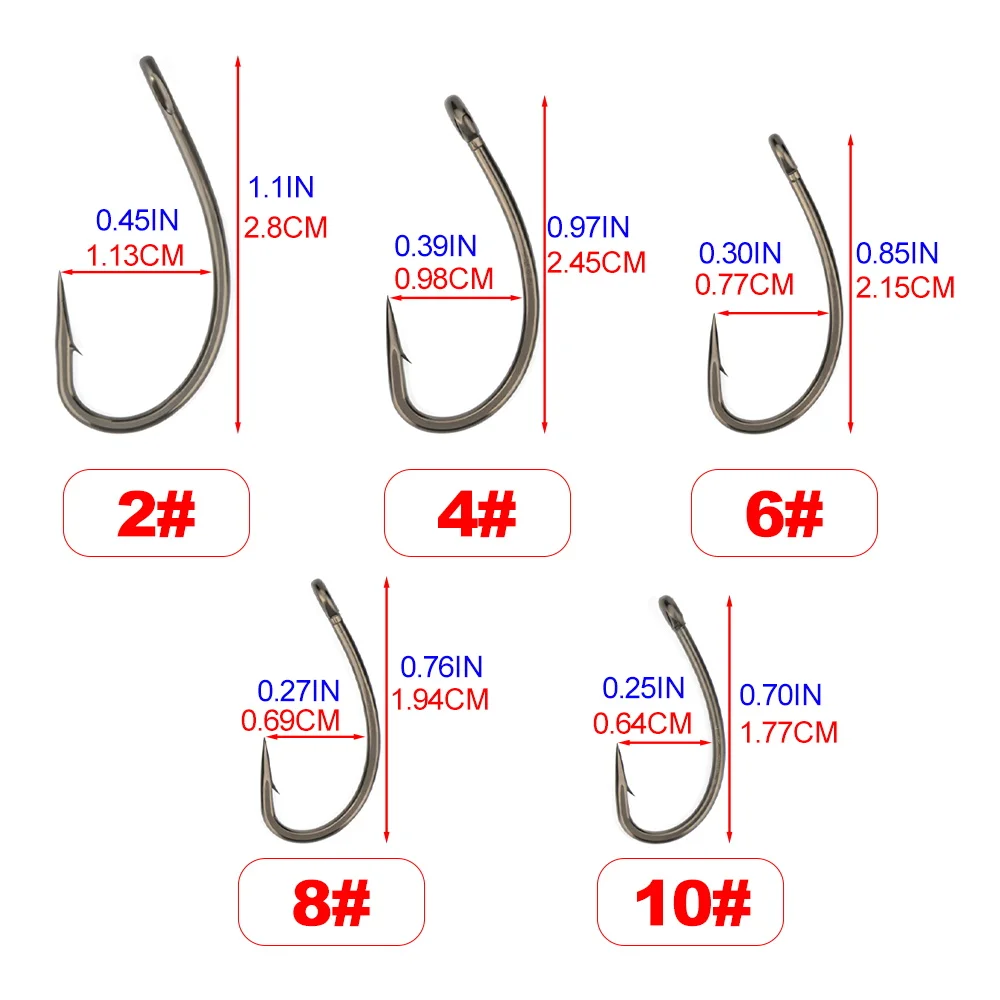 Hirisi 100 Uds. Anzuelos de pesca de carpa con púas de acero inoxidable con revestimiento de alto carbono con ojo 8003 accesorios de pesca - imagen 3