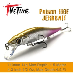 THETIME Jerkbait Minnow 110mm flotante tungsteno para lucio