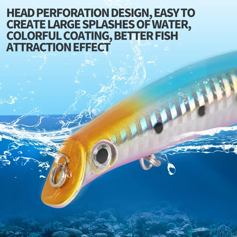 Señuelo flotante de mar Popper de pesca, 2 uds., 125mm, 14g, lápiz Topwater, Jerkbait, cebo duro Artificial para Lucio, aparejos de pesca de carpa - imagen 2