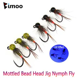 Bimoo 6PCS # 14 # 16 # 18 plantilla moteada con cabeza de cuentas, plantilla sin púas, Ninfa de hundimiento rápido, Perdigon Euro, ninfa húmeda, Señuelos de pesca de trucha, mosca