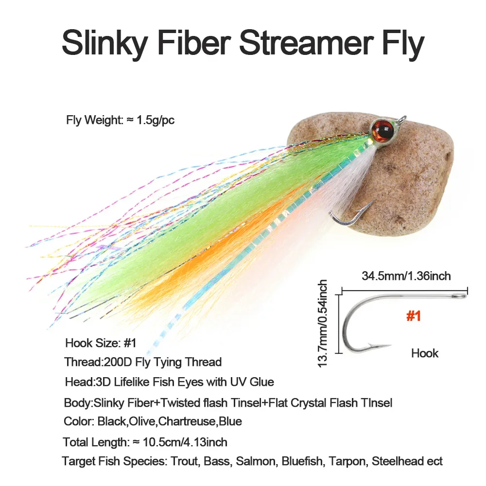 ICERIO 2 uds pesca con mosca Streamer moscas con ojos de pez 3D y fibra sintética agua salada Minnow mosca para lubina cebo de pesca - imagen 2