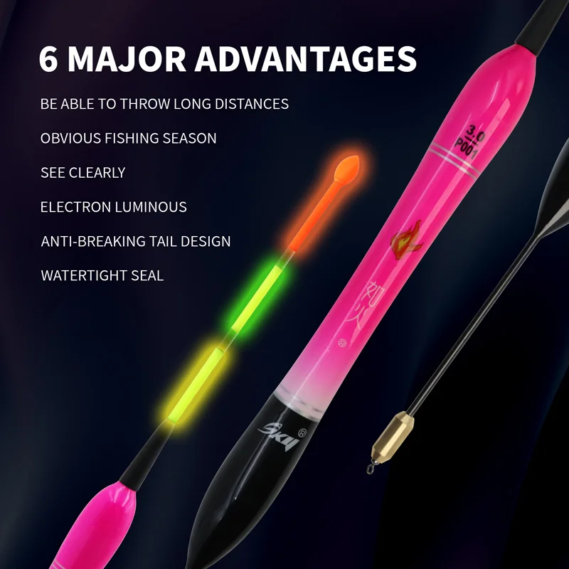 Flotador de pesca en roca marina, fundición larga de fábrica con pies de deriva contrapesados, LED y flotador de pesca en roca marina, palo luminoso - imagen 5