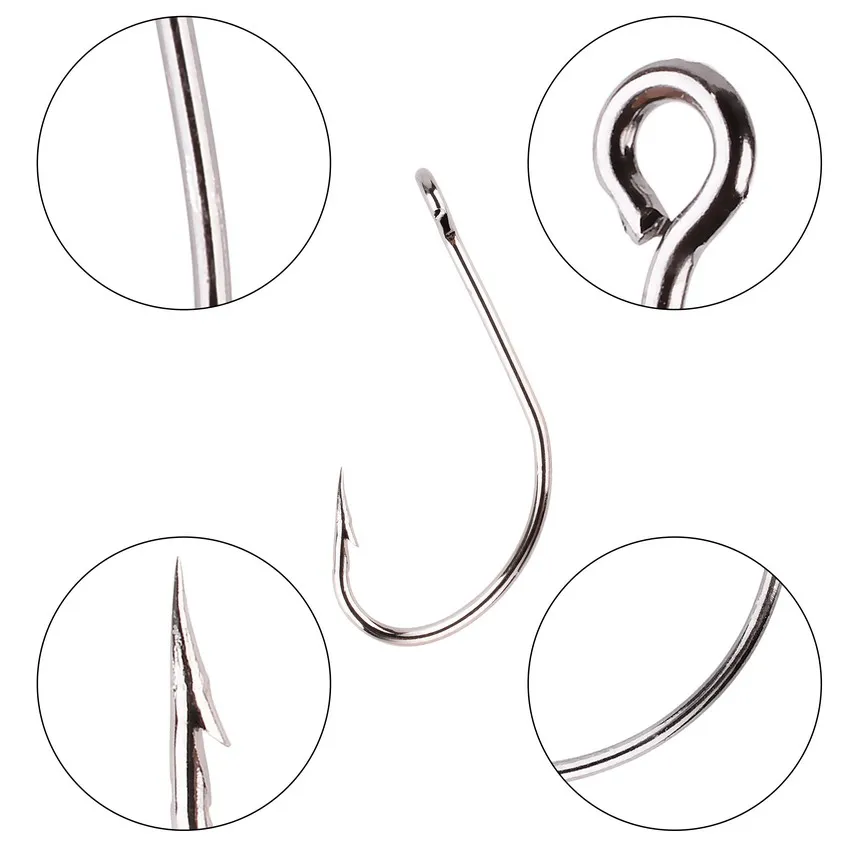 50pcs/box Fishing Crank Hooks Barbed Fishhook Fishing Tackle Box Big Eye Sharp High Carbon Steel Fish Single Hook Carp Jig Hooks - imagen 4