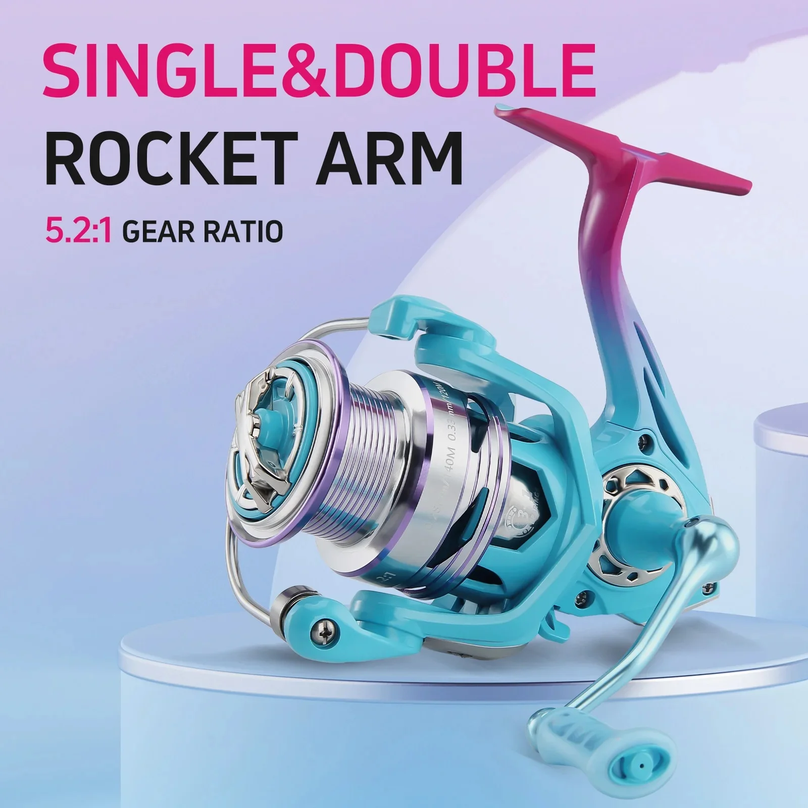 Carrete de pesca giratorio azul, balancín individual y doble opcional, relación de engranaje 5,2: 1 3 + 1 BB, perfecto para agua salada y dulce