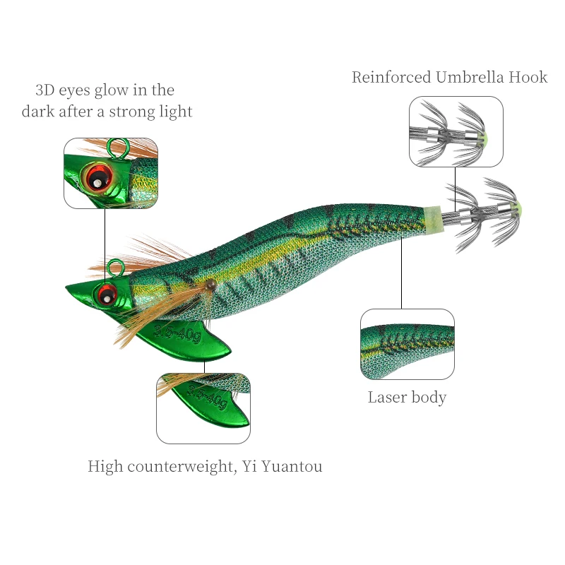 Anzuelo de calamar de 40g/27g, señuelo de pulpo, juego de anzuelos de pesca - imagen 5