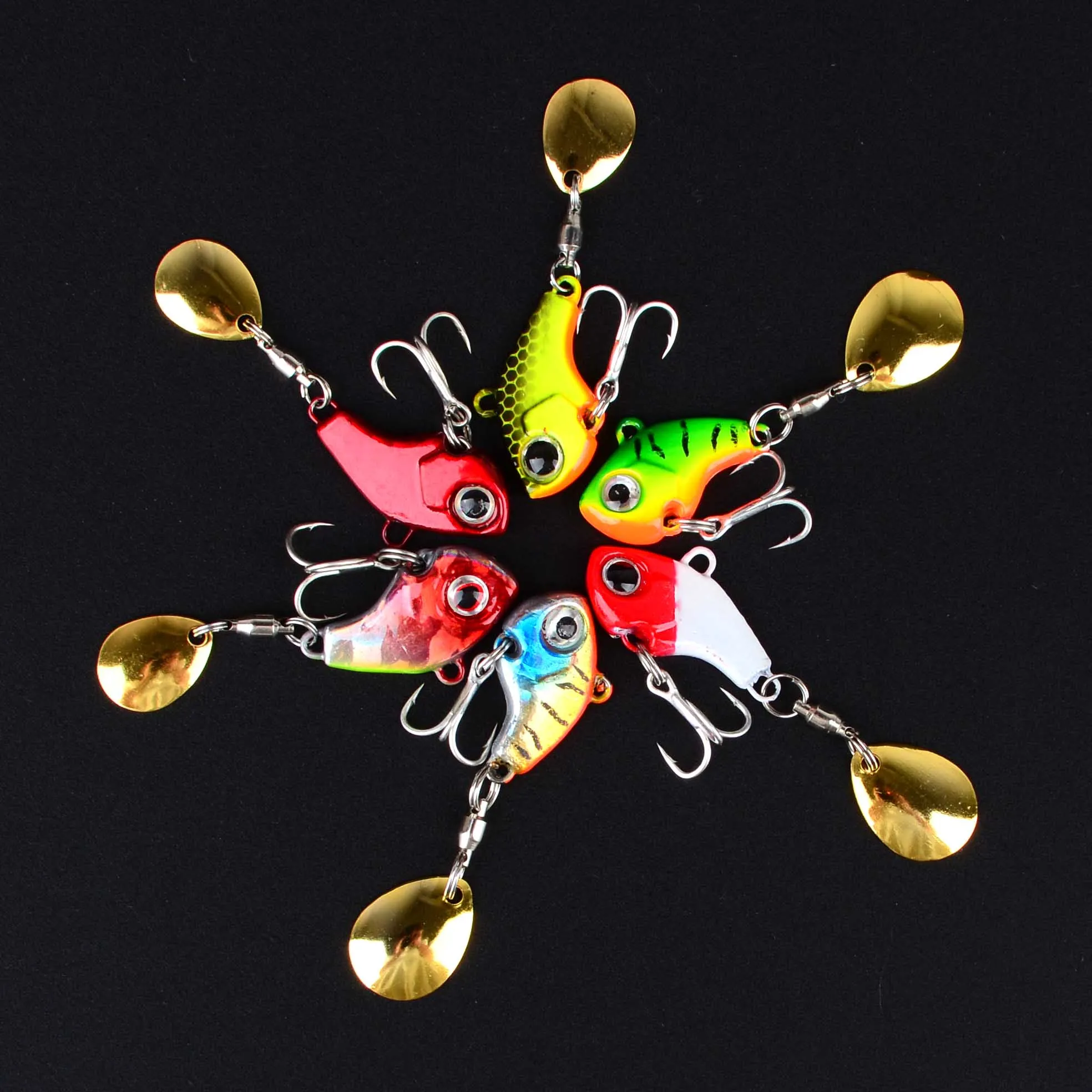 6 uds cebo vibratorio giratorio de Metal VIB, plantillas de Señuelos de Pesca con cuchara giratoria, cebos duros de Pesca de invierno para trucha, aparejos de Pesca - imagen 5