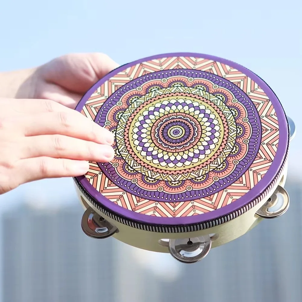 Pandereta de madera con sonajeros metálicos para fiestas de baile - imagen 2