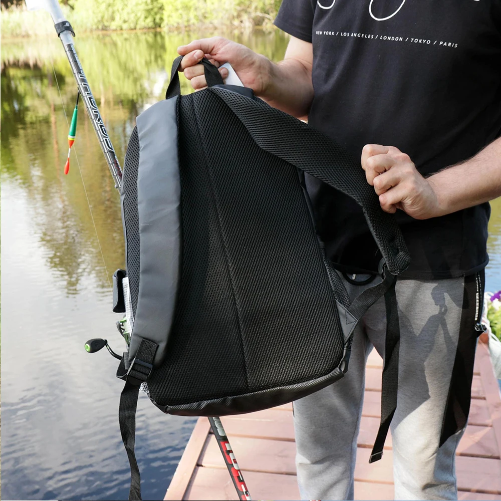 Mochila ligera para aparejos de pesca, bolsa de almacenamiento multifuncional para equipo de pesca al aire libre con soporte para caña, para acampar y senderismo - imagen 5