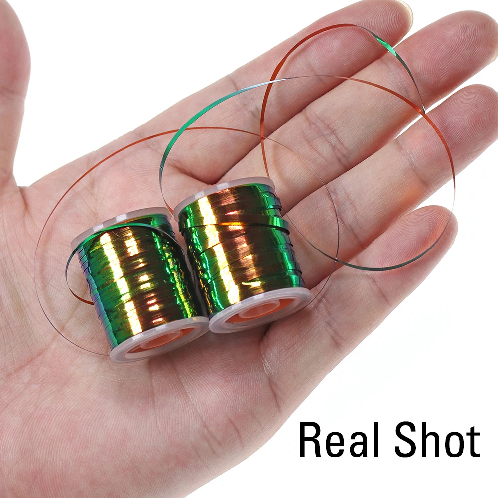 ICERIO 0,5mm - 2mm dos tonos oropel plano verde pavo real/naranja metálico Mylar atado de moscas Material para ninfas mediciones moscas húmedas cuerpo - imagen 5