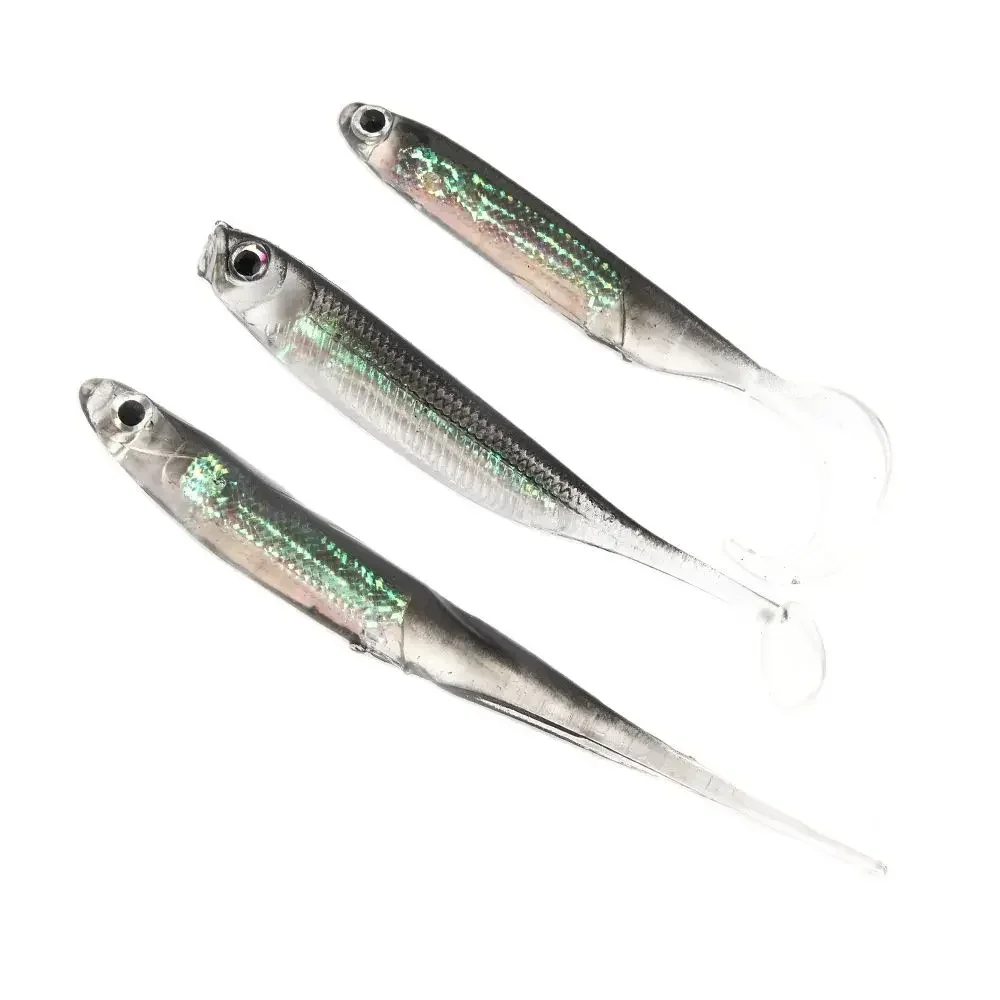 5 unids/lote cebo blando de pesca 7CM 7,5 CM 1,7G 2,3G 2,7G T cola de pez Señuelos de pesca Color arcoíris lentejuelas columpio pesca Spinner cebo - imagen 2