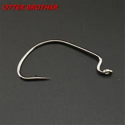 Anzuelo de pesca ancho con forma de gusano, manivela compensada, anzuelo de acero rico en carbono, anzuelo de púas para accesorios de cebo de gusano suave, 10 Uds.