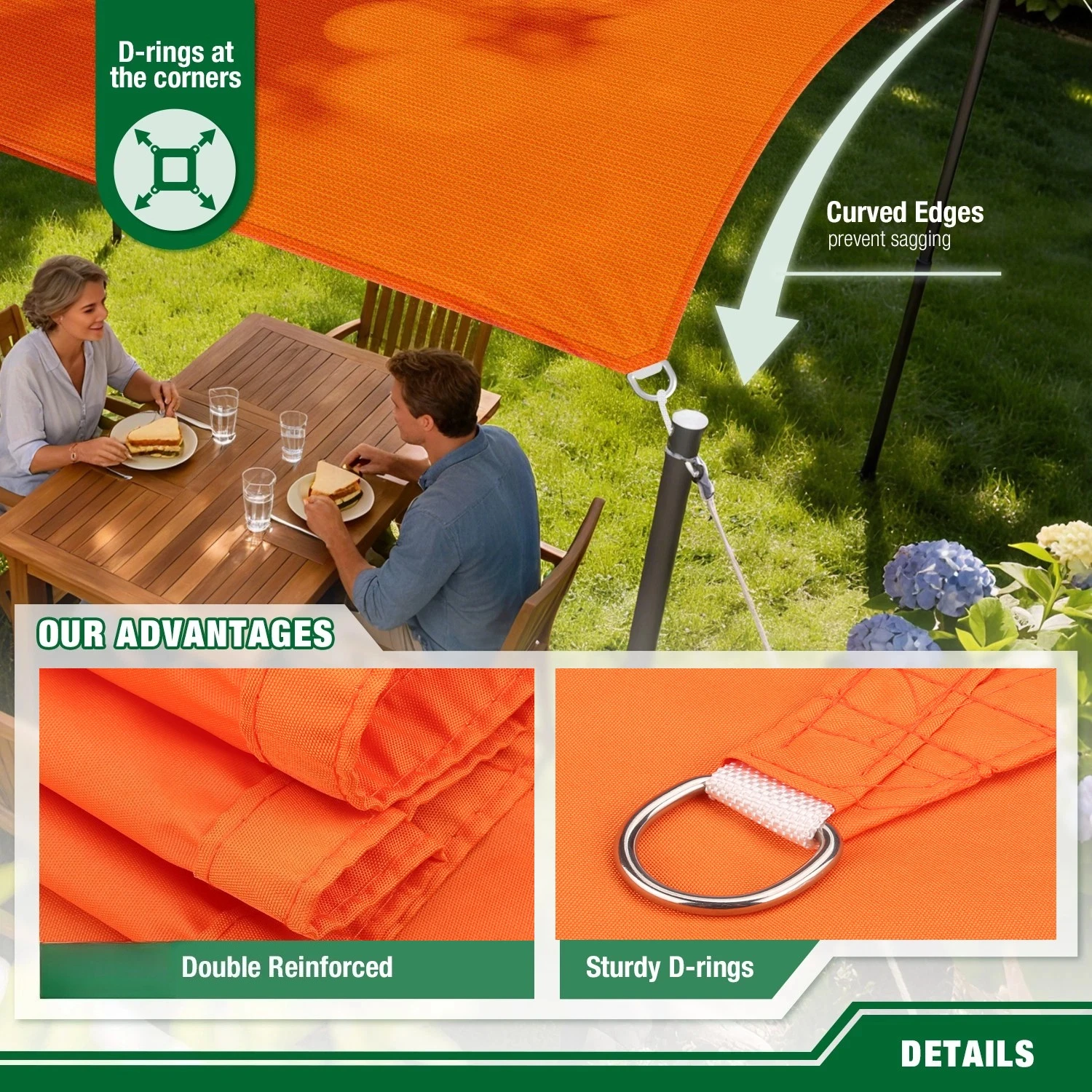 Toldo rectangular impermeable naranja anti-UV para pesca y patio - imagen 5