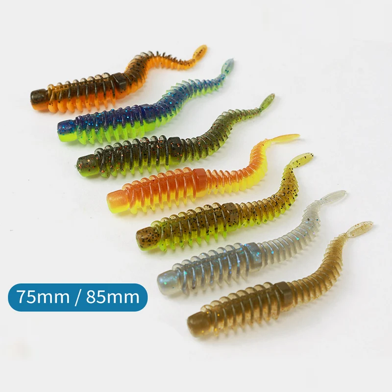Cebo de pesca de goma suave de 75mm, Señuelos de Pesca de gusano suave, cebos de pesca de carpa de silicona Artificial - imagen 4