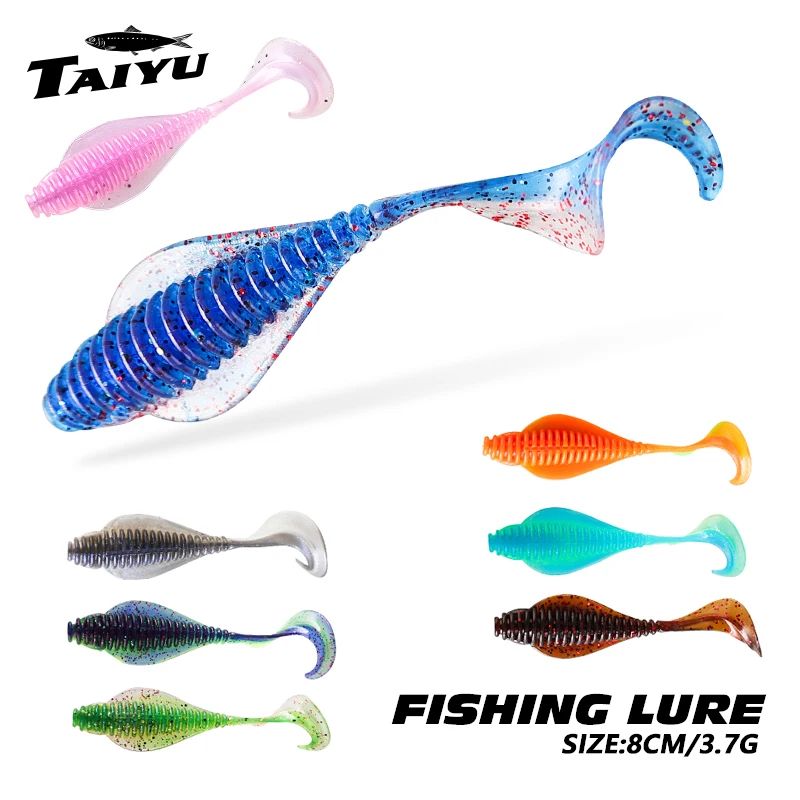 TAIYU 8 Uds señuelos blandos Wobblers gusano 80mm silicona Artificial cebo suave para agua dulce agua salada flotante trucha perca señuelo aparejos