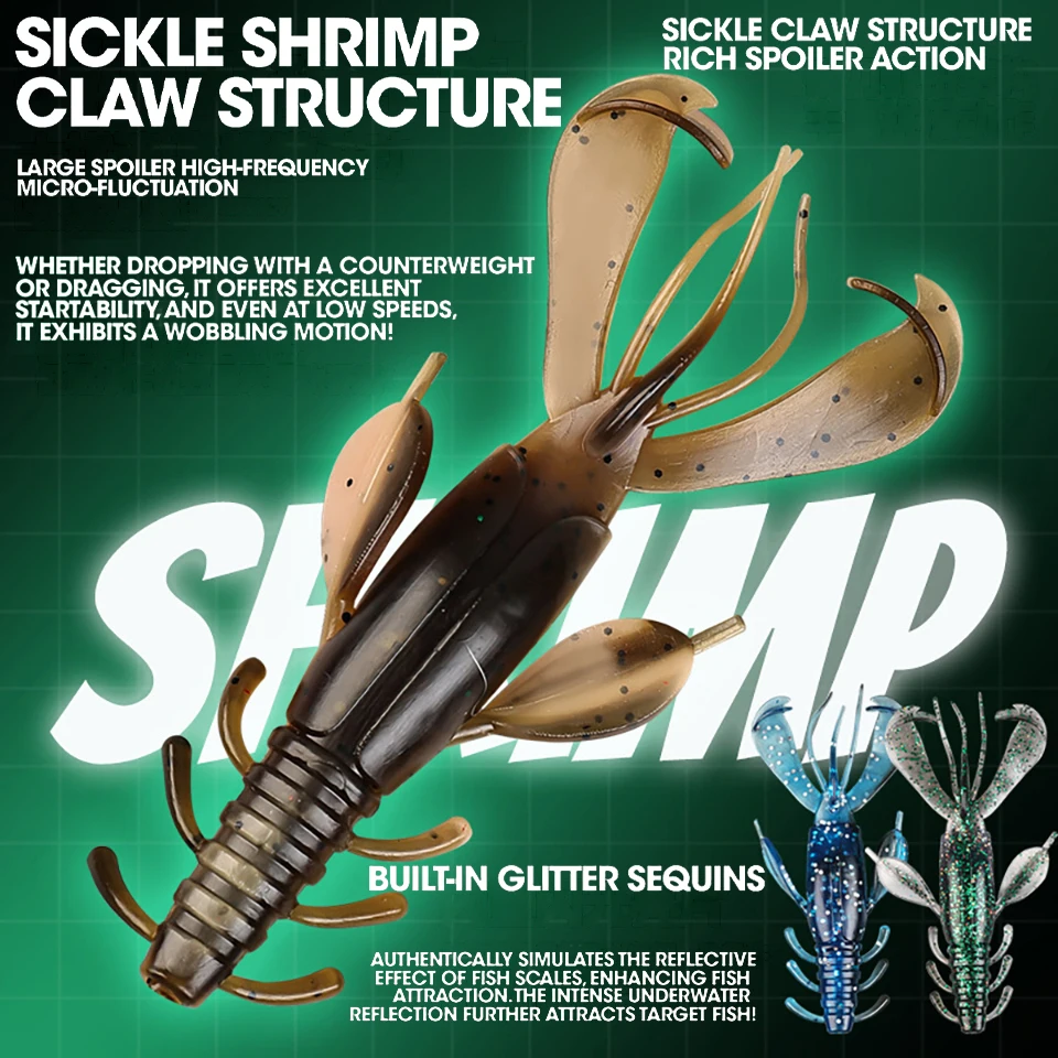 WALK FISH-Señuelos de Pesca de PVC blando, cebo Shirmp de 100mm y 10g, cebos de silicona Swimbait, cebo Artificial, aparejos de Pesca, 3 uds. - imagen 2