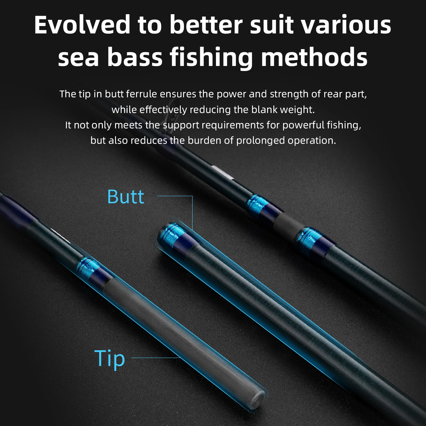 Caña de lubina Ecooda Cian Blue ECBNB – Evolucionada para spinning - imagen 2