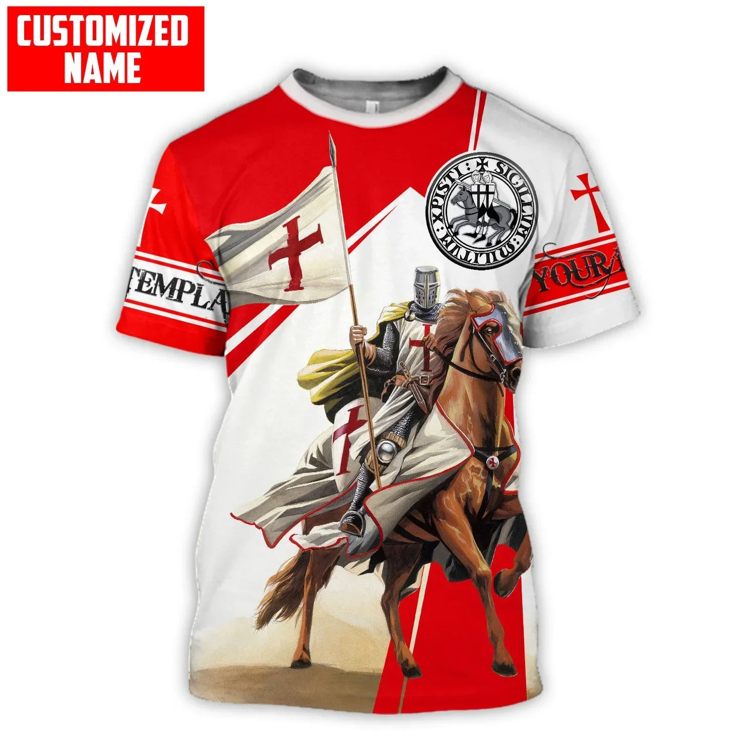 Caballero Templario León nombre personalizado 3D completamente impreso camiseta de moda para hombres verano Unisex pantalón corto Casual camiseta de manga TX301 - imagen 2