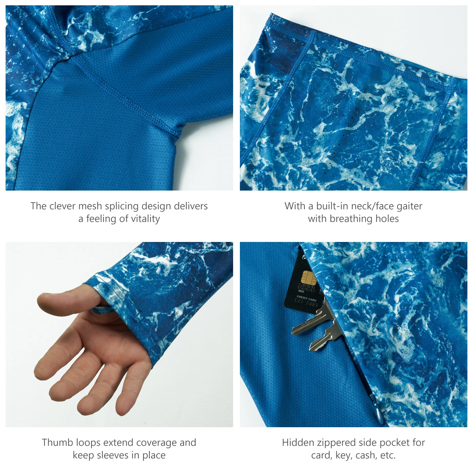 Bassdash-Sudadera con capucha de camuflaje para hombre, camisa de manga larga con máscara facial, cuello ligero, protección solar, UPF 50 +, FS25M - imagen 5