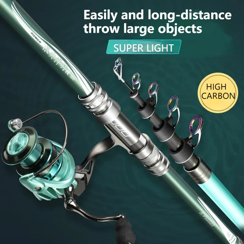 Caña de pescar giratoria telescópica de carbono ultrardura, caña de pescar giratoria de largo alcance, 2,1-4,5 - imagen 3