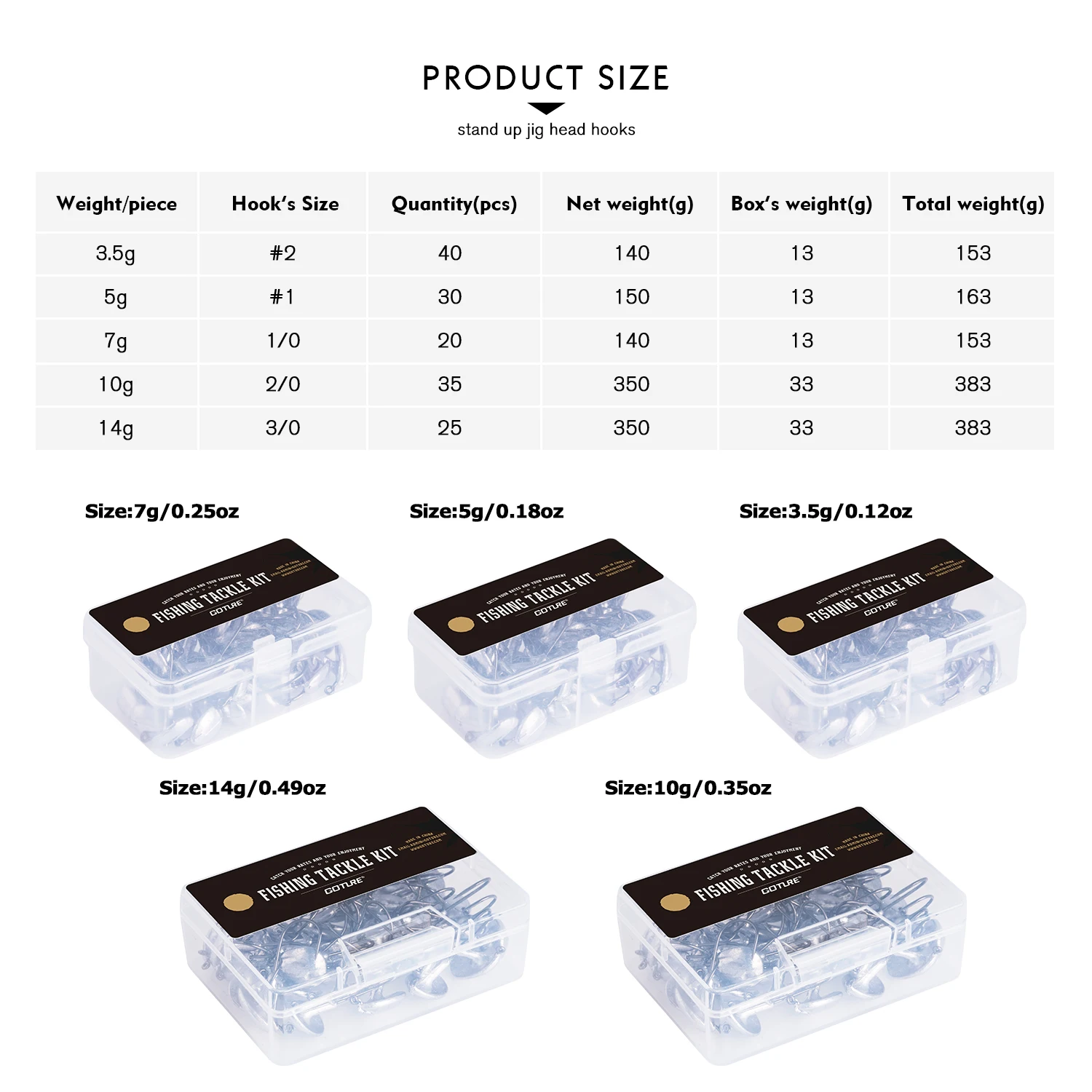 Goture-anzuelo con cabeza de anzuelo de pie, anzuelos de pesca con vaso, 3,5g, 5g, 7g, 10g, 14g, anzuelo con cabeza de plomo para pesca de trucha, salmón y lubina + caja de señuelos - imagen 5