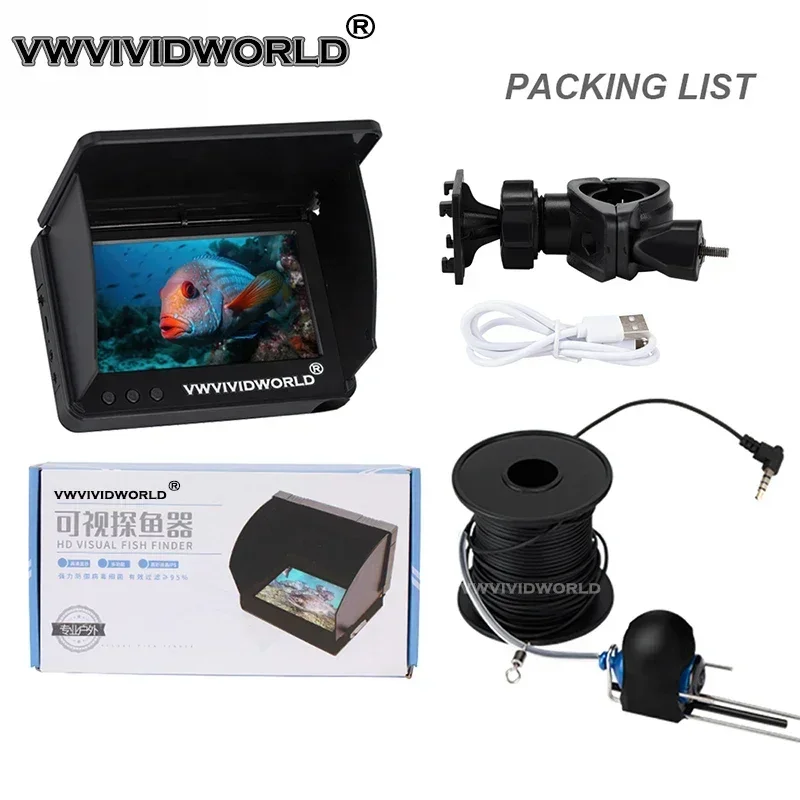 VWVIVIDWORLD, bajo el agua 220 °   HD/UHD, cámara de pesca, visión nocturna, buscador de peces, 5,0/4,3 pulgadas, pantalla LCD IPS, larga resistencia - imagen 5