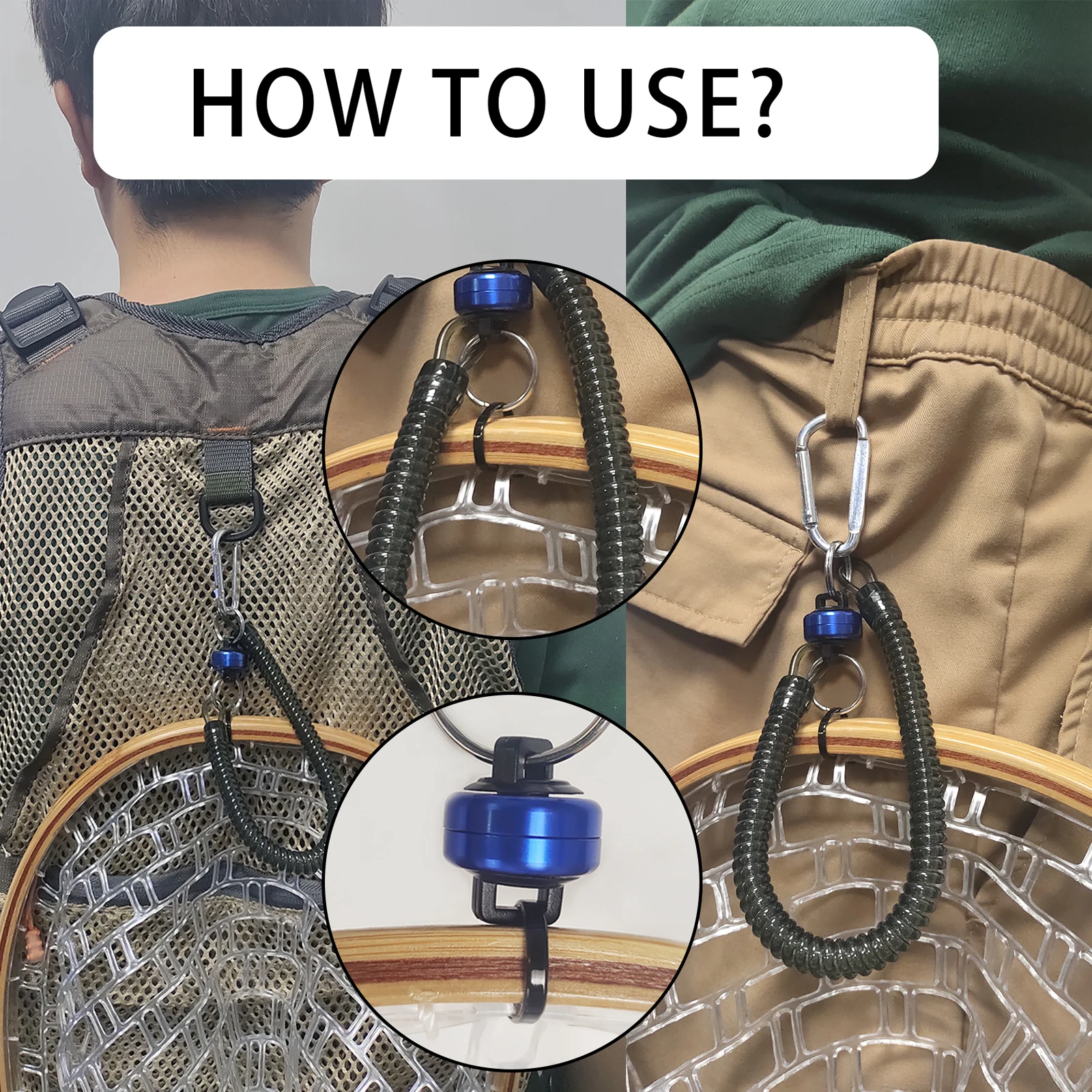 Cierre de red magnético plano, más fuerte, con cordón enrollado retráctil, mosquetón - imagen 4