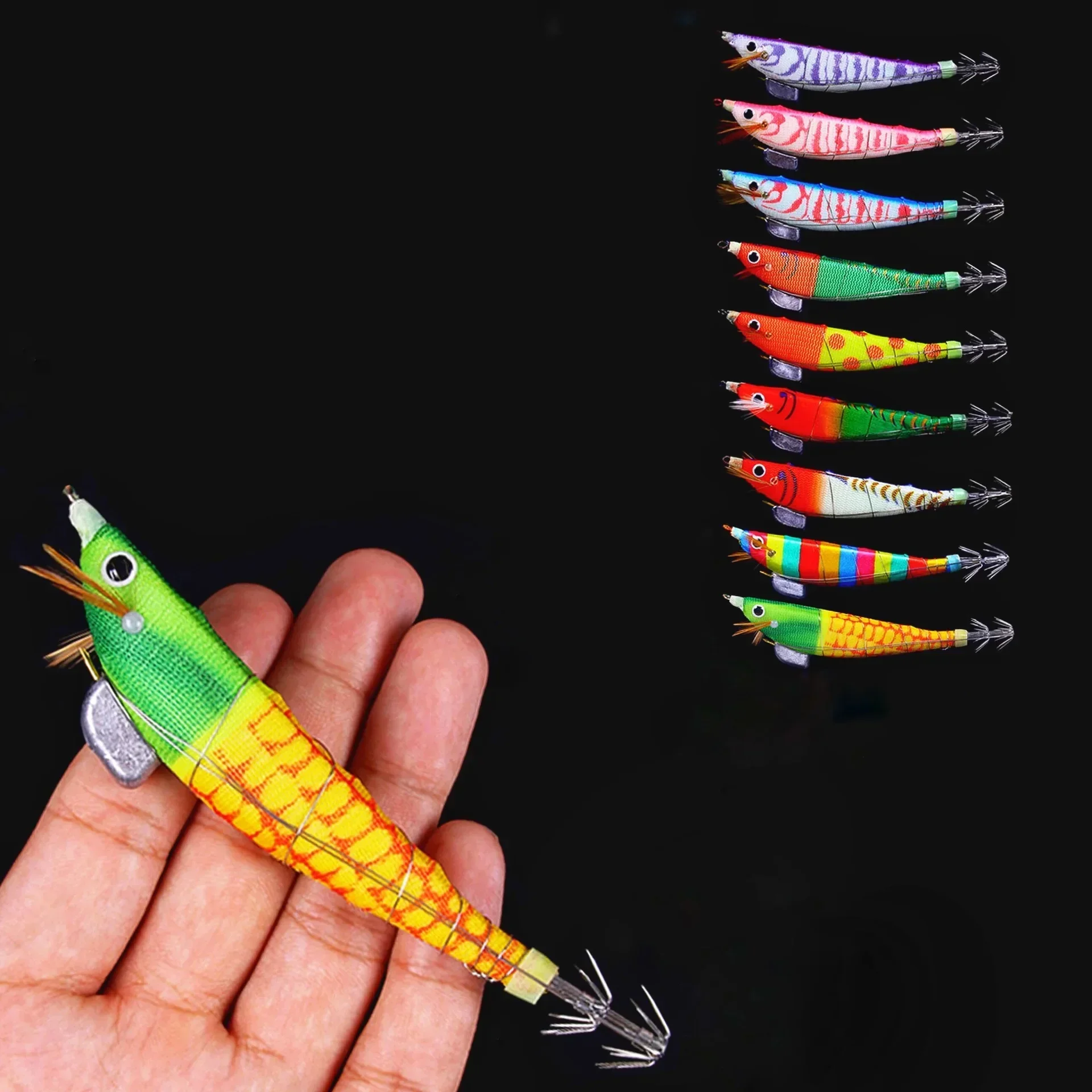 5 uds 12cm pulpo calamar Jig señuelo luminoso camarones de madera Señuelos de pesca artificiales pulpo sepia camarones cebo de pesca duro - imagen 2