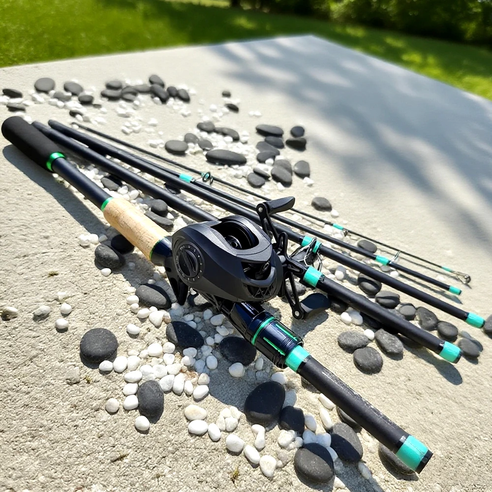 Caña de pescar de viaje de carbono ultraligera, 5/4 secciones, Combo ML Power Lure Pole con carrete de Baitcasting 18+ 1BB, arrastre máximo de 8KG - imagen 4