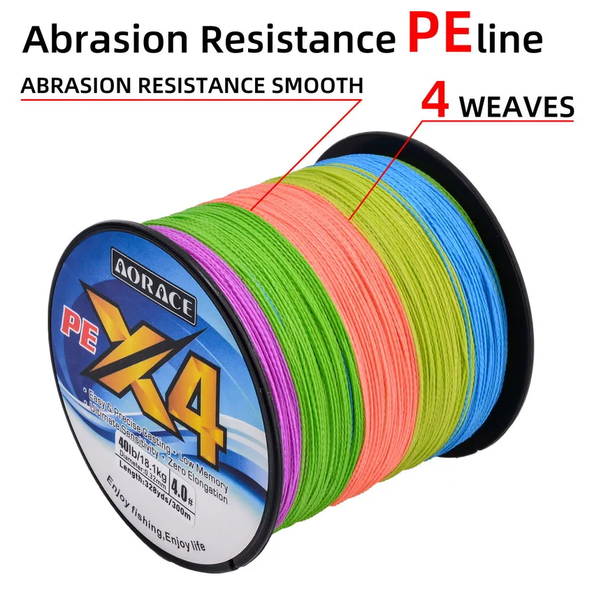 Línea de Pesca trenzada de 4 hebras Aorace, línea de Pesca de carpa multifilamento de 300M, línea de Pesca de PE multifunción para Pesca de 6-80LB - imagen 3