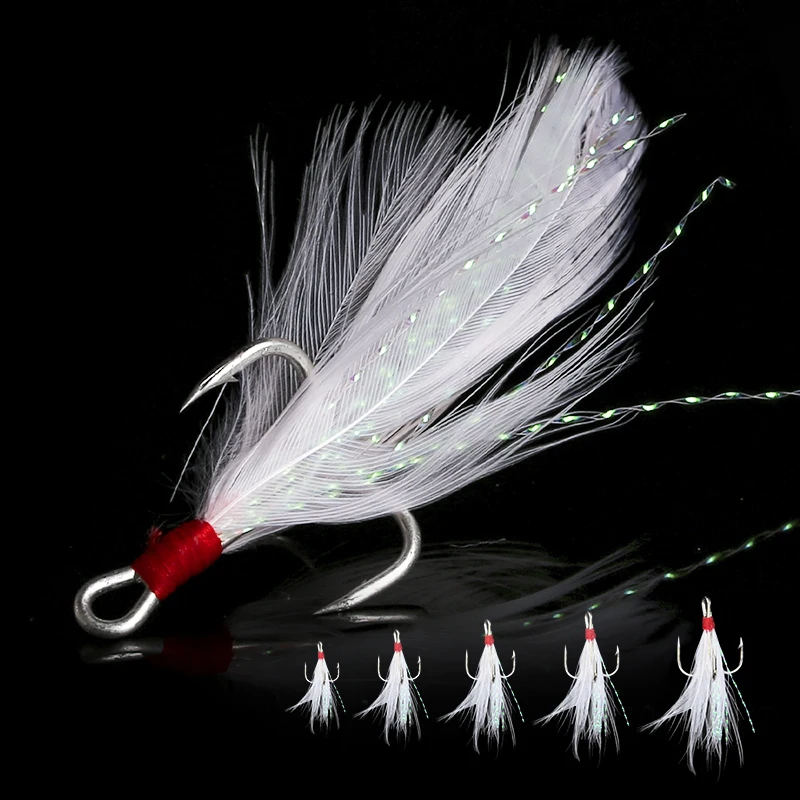 Mosodo-Juego de anzuelos triples con plumas, accesorios de pesca, 50 unidades - imagen 4