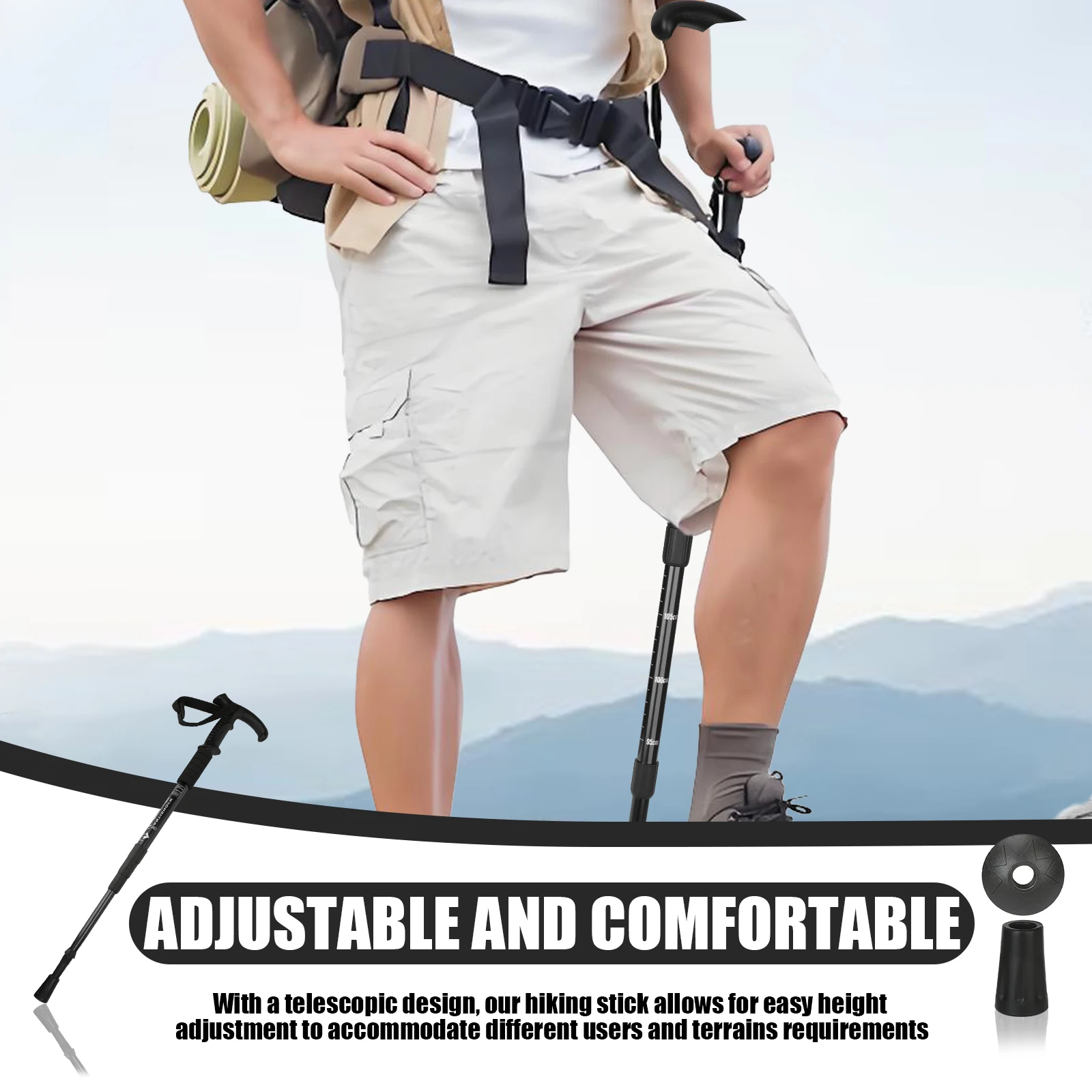 4 secciones telescópica Alpenstock portátil ultraligero aleación de Al Trekking Pole Camping senderismo escalada esquí muleta antideslizante 1,1 m - imagen 4