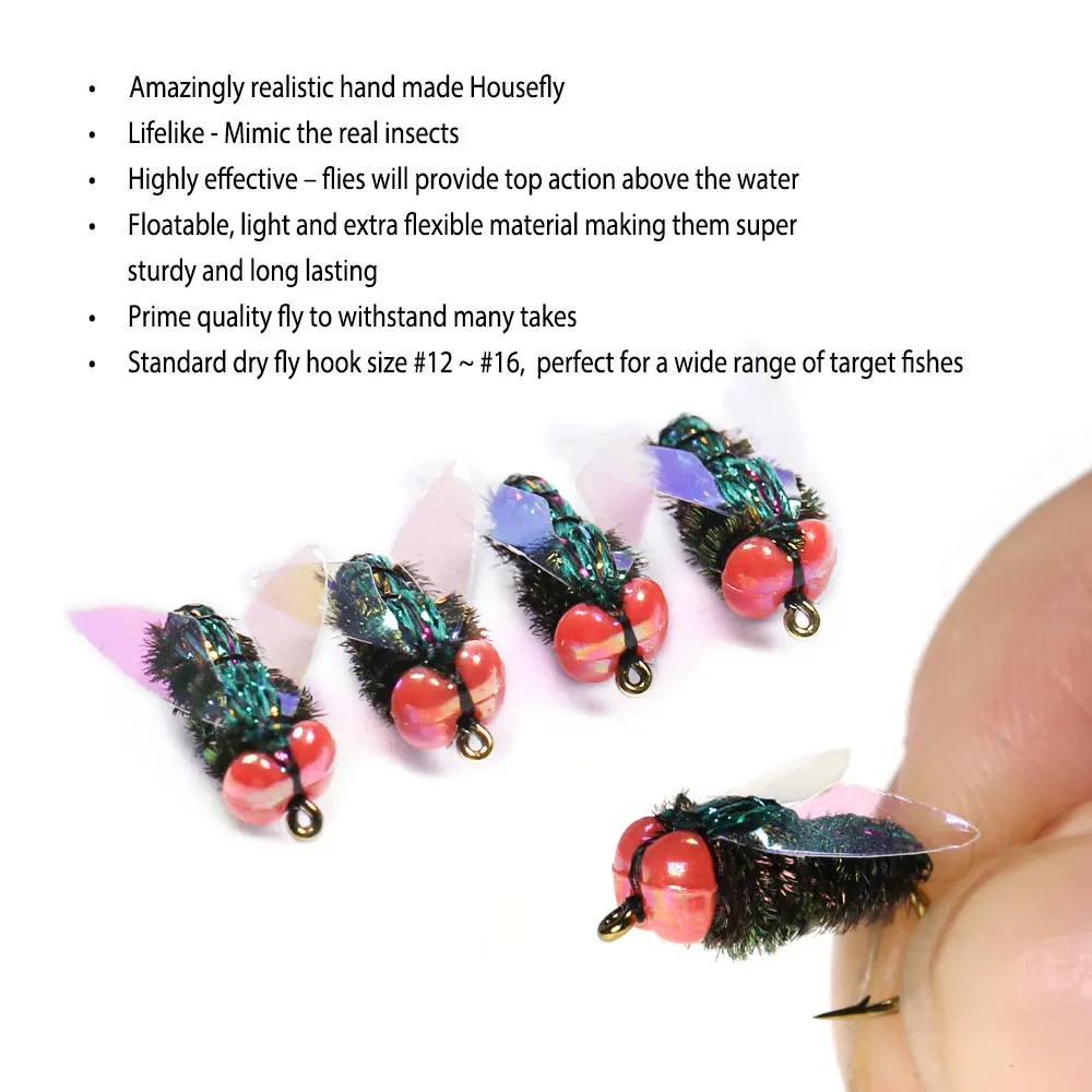 Bimoo-Señuelos de Pesca holográficos 3D, 6 unidades, #12 #14 #16, Ojos de cuentas, mosca doméstica, botella realista, Mosca de insectos, trucha, galgo - imagen 5