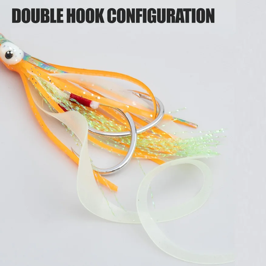 Plantilla de pesca de agua salada, accesorios de señuelo, gancho de falda de calamar suave, cebo de curricán, anzuelo de ayuda lento, pesca en barco oceánico, 2 unids/bolsa - imagen 3