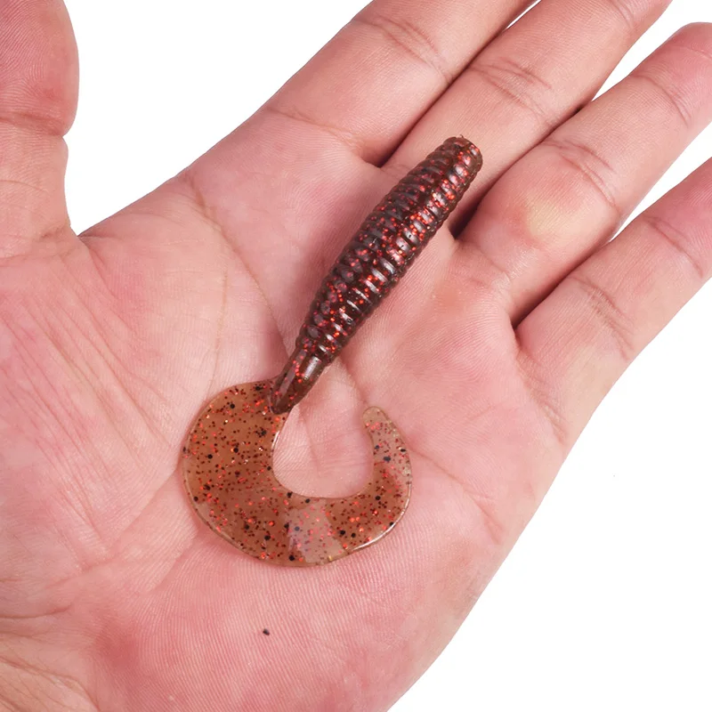 5 unids/lote gusanos de Pesca señuelos blandos rizados 8,5 cm 4,5g Pesca Jigging Wobbler cebo Artificial de silicona lubina carpa Isca Swimbait aparejos - imagen 5