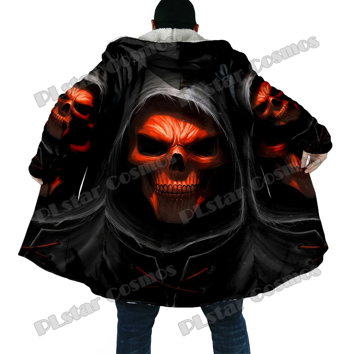 Capa con capucha de forro polar grueso Unisex, abrigo cálido informal con estampado 3D de calavera Grim Reaper, moda de invierno, DP47 - imagen 3