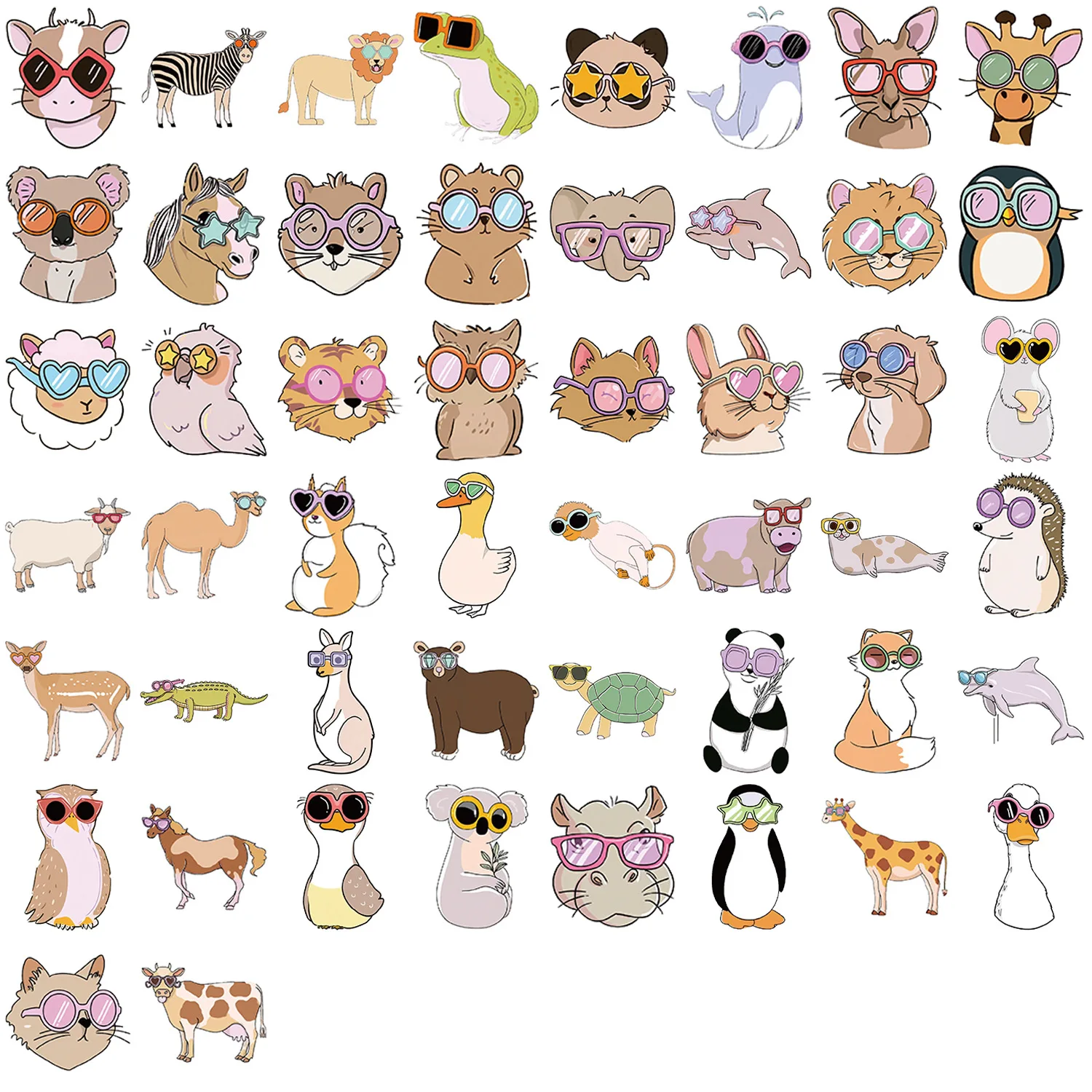 50 Uds. De pegatinas de animales bonitos con gafas, teléfono, guitarra, portátil, maleta, botella de agua, pegatinas impermeables, juguetes - imagen 3
