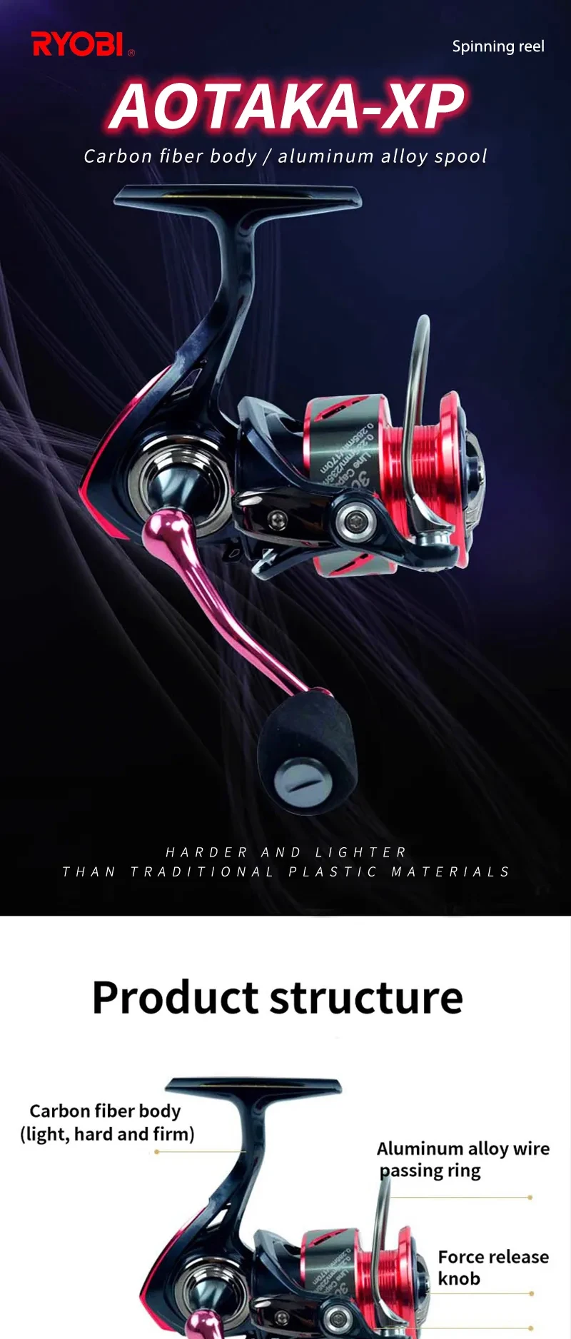 Experimente el mejor rendimiento de pesca con Ryobi Aotaka-XP con un cuerpo de fibra de carbono y un carrete de aleación de aluminio para una durabilidad superior y peso ligero