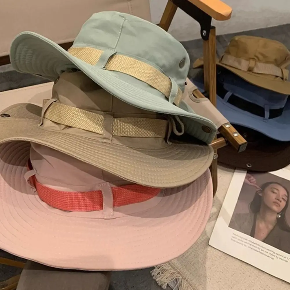 Sombreros de sol de poliéster de Color sólido, ala ancha, ajustable, aleros grandes, sombrero para el sol, plegable, Color sólido, ala ancha, sombrero de cubo para montar y pescar - imagen 4