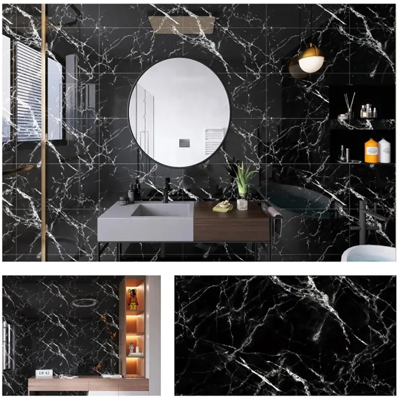 Azulejos de mármol autoadhesivos de PVC, 30x30cm, pegatina impermeable para pared, decoración para sala de estar, azulejo de cerámica de imitación - imagen 5
