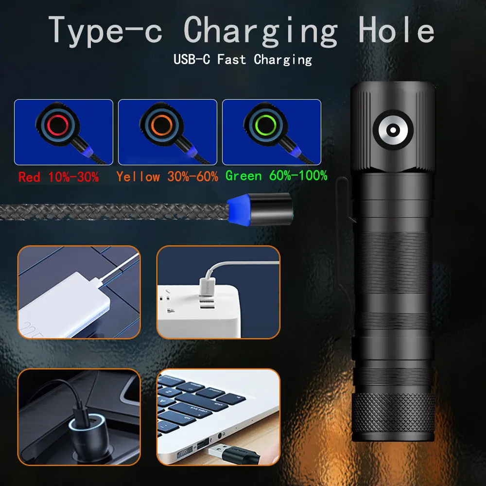 Faro de carga magnética 18650 SST40 LED linterna de noche lámpara de luz de memoria con indicador de potencia imán trasero - imagen 4