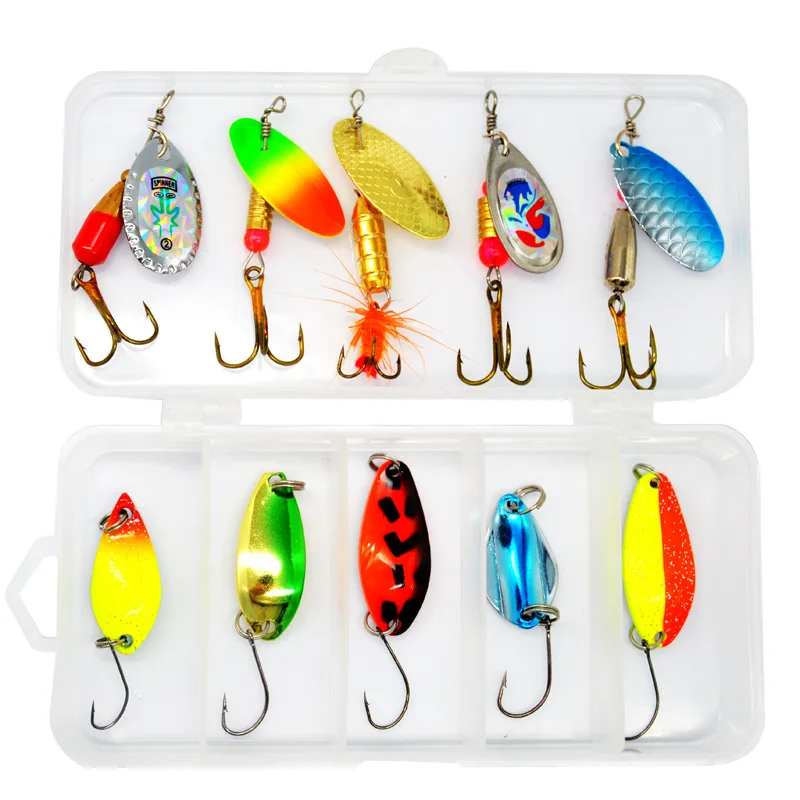 Cucharas de pesca Kit de señuelos de pesca cebo giratorio colorido cuchara giratoria señuelos cebos duros artificiales 10 piezas - imagen 4